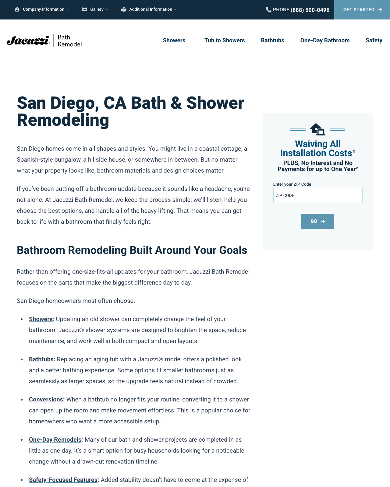 Jacuzzi Bath Remodel SD service area page