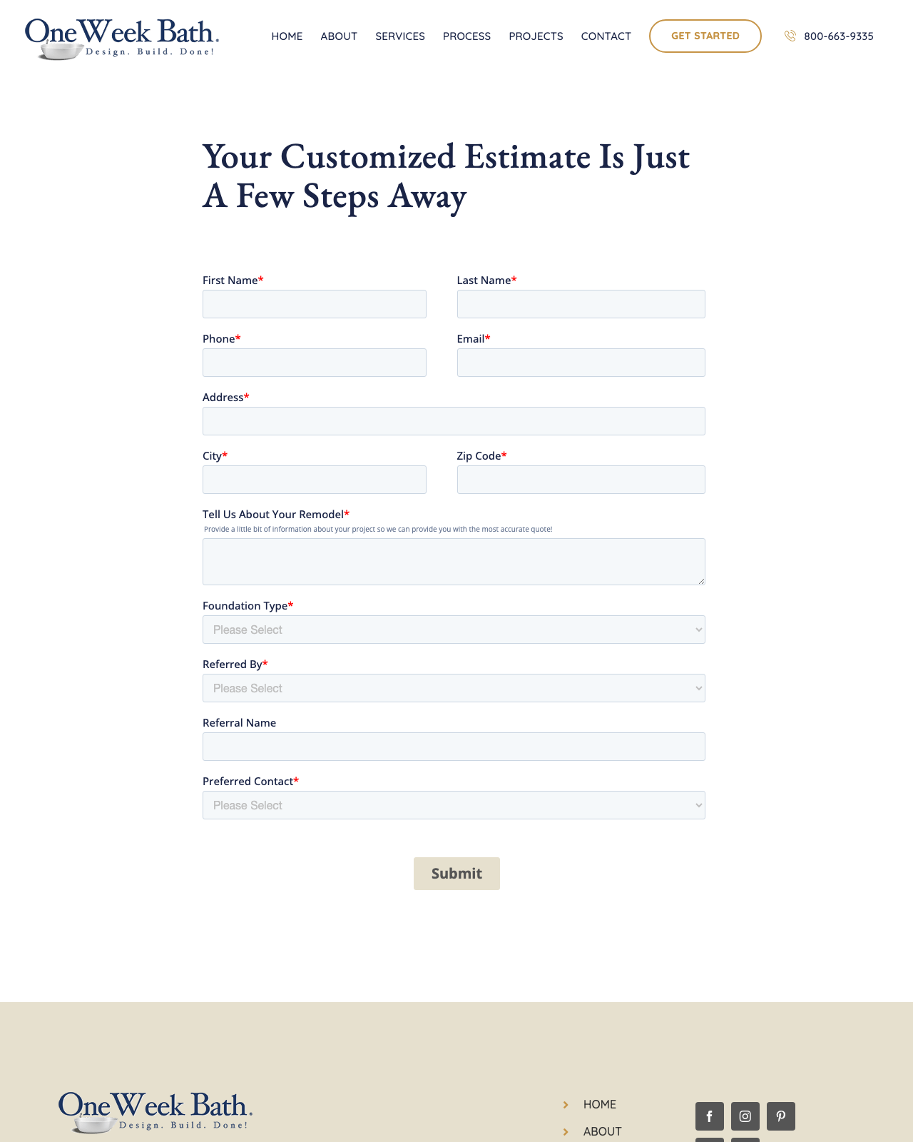One Week Bath estimate page