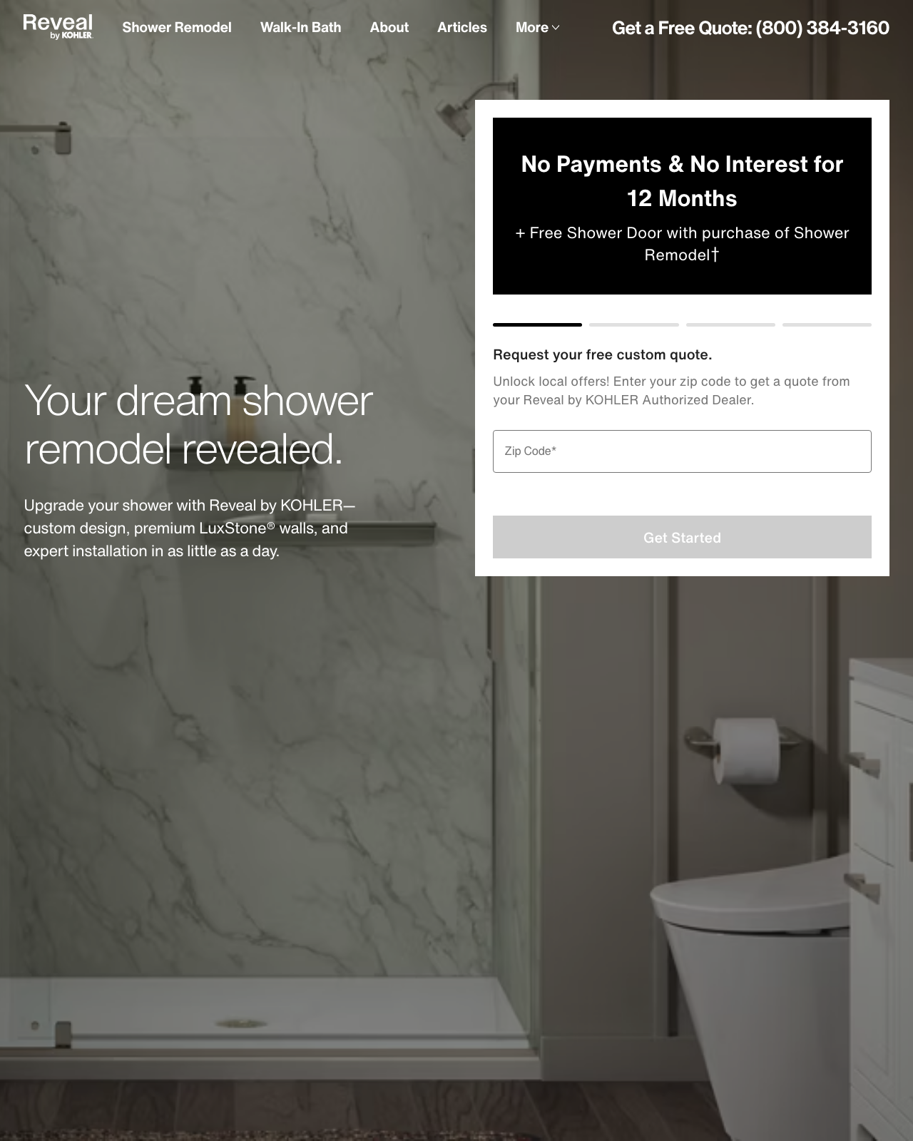 Reveal by KOHLER landing page