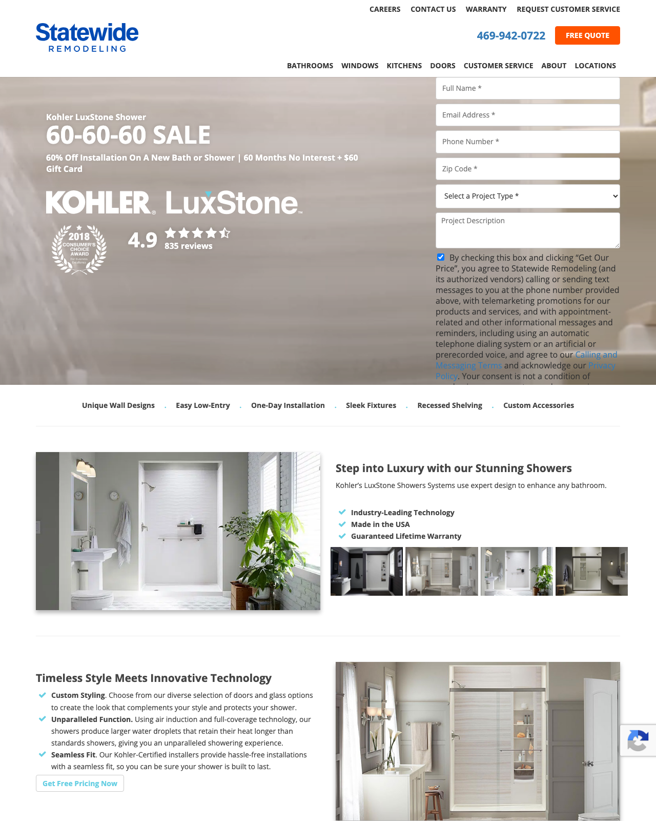 Statewide Remodeling Kohler LuxStone landing page
